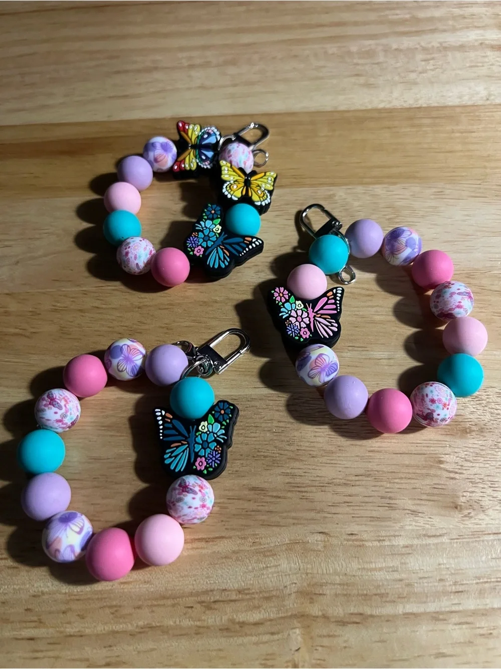 Kids Butterfly Beaded Pacifier Clip - Pink, Purple & Teal B193